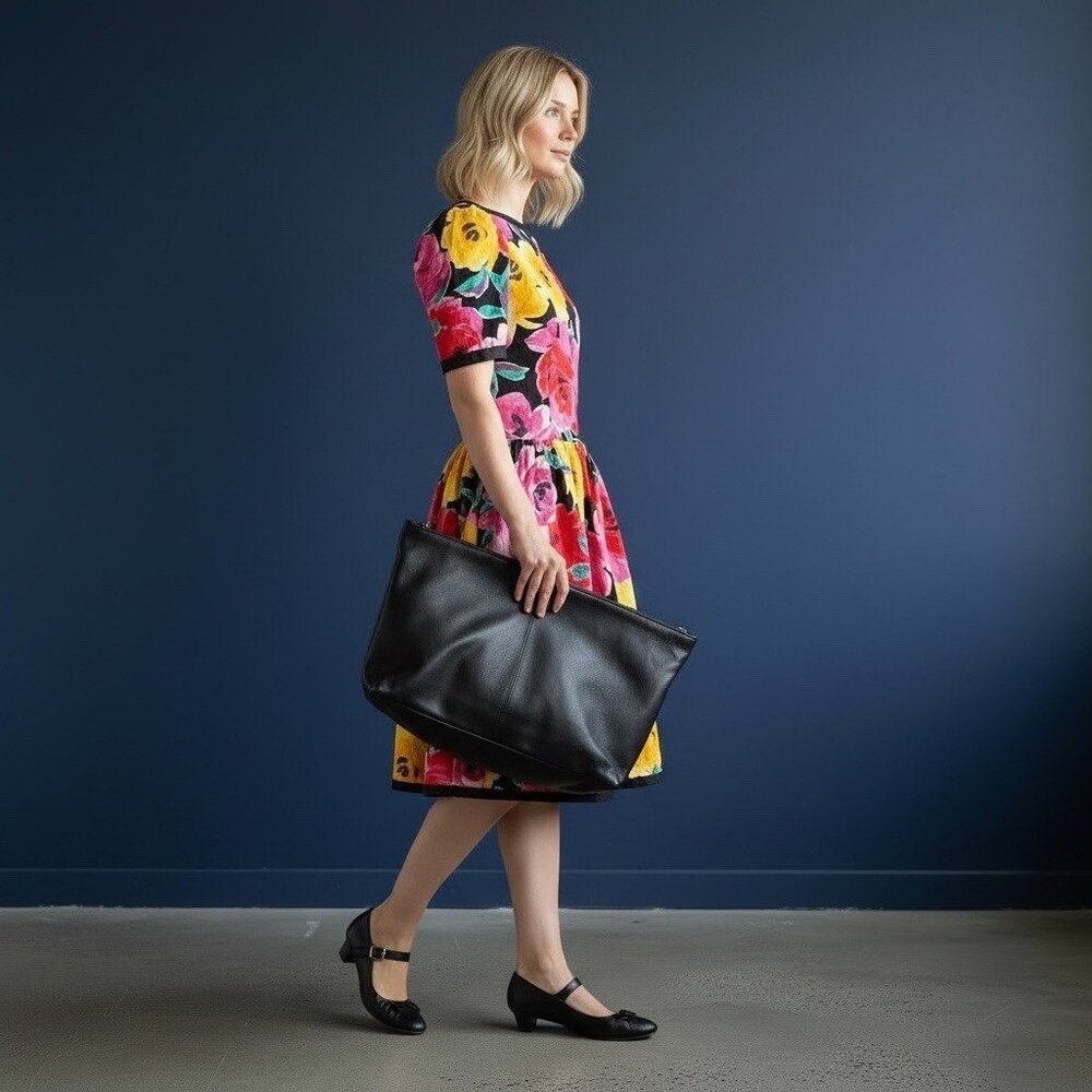 Vintage 80s 90s Handmade Vibrant Big Floral Print Puff Sleeve Party Dress XS/S